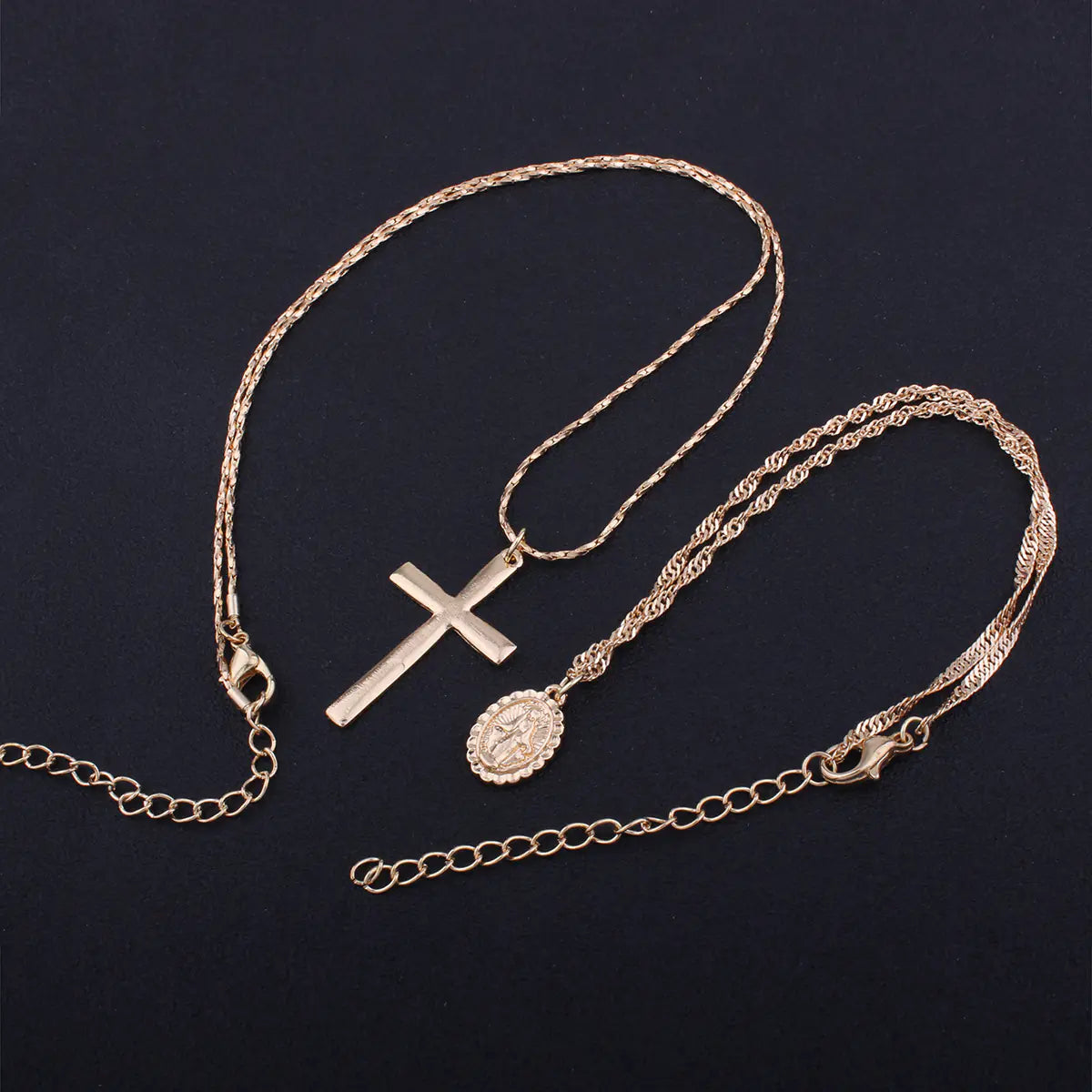 Cross Virgin Mary Pendant, Cross Necklace, Layered Coin Necklace